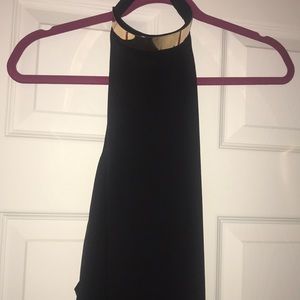 gold/ black halter mini dress